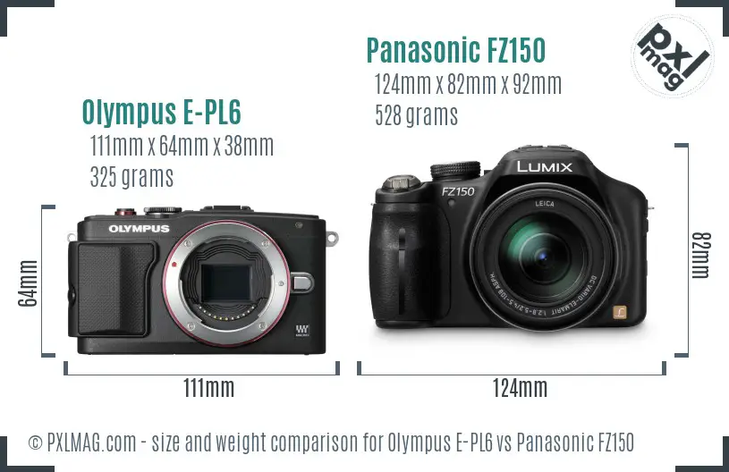 Olympus E-PL6 vs Panasonic FZ150 size comparison