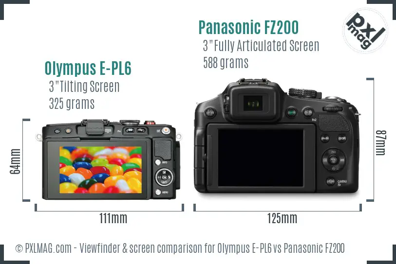 Olympus E-PL6 vs Panasonic FZ200 Screen and Viewfinder comparison