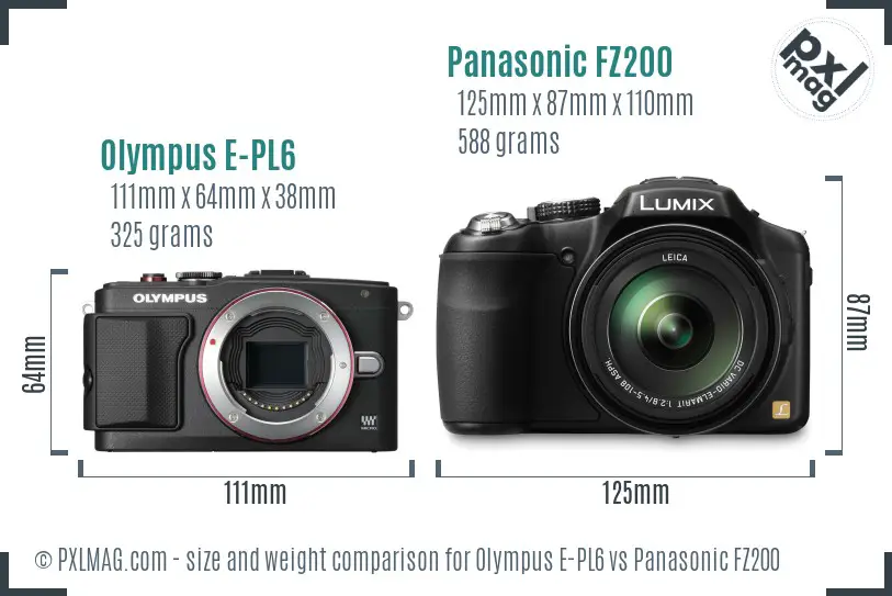 Olympus E-PL6 vs Panasonic FZ200 size comparison
