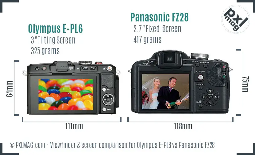 Olympus E-PL6 vs Panasonic FZ28 Screen and Viewfinder comparison