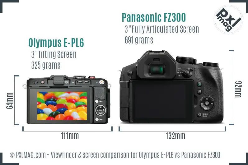 Olympus E-PL6 vs Panasonic FZ300 Screen and Viewfinder comparison