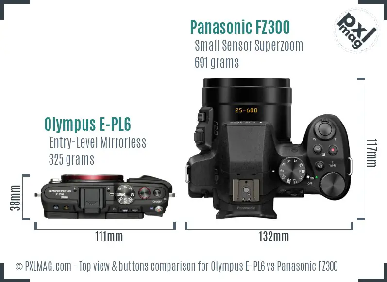 Olympus E-PL6 vs Panasonic FZ300 top view buttons comparison