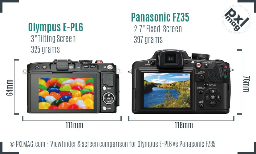 Olympus E-PL6 vs Panasonic FZ35 Screen and Viewfinder comparison