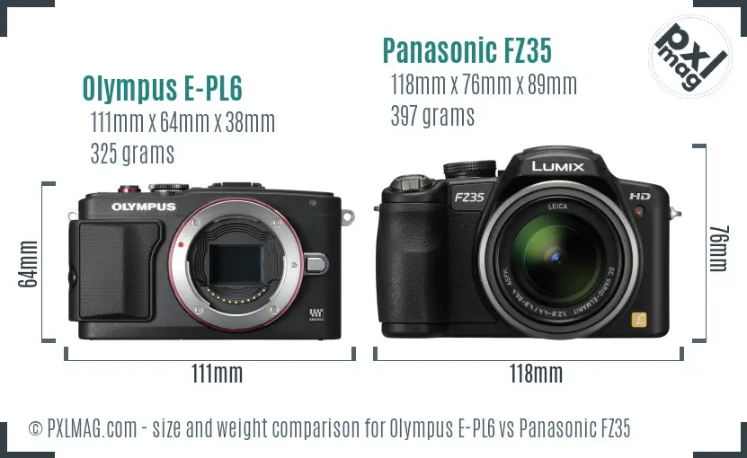 Olympus E-PL6 vs Panasonic FZ35 size comparison