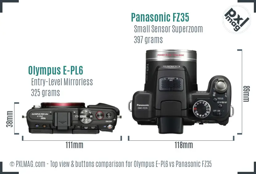 Olympus E-PL6 vs Panasonic FZ35 top view buttons comparison
