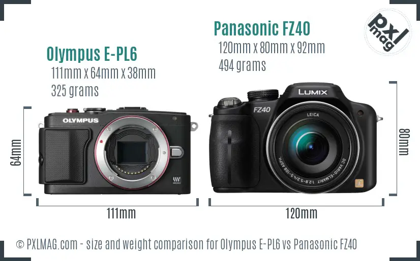 Olympus E-PL6 vs Panasonic FZ40 size comparison