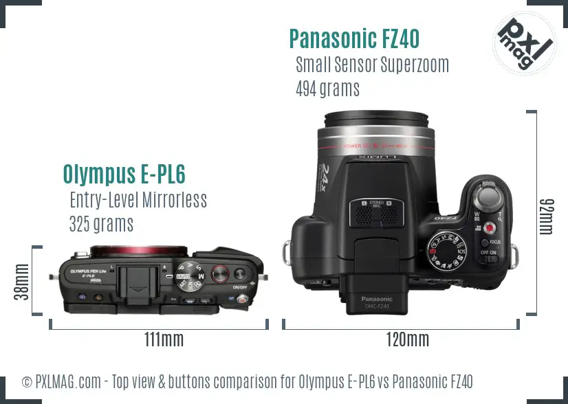 Olympus E-PL6 vs Panasonic FZ40 top view buttons comparison