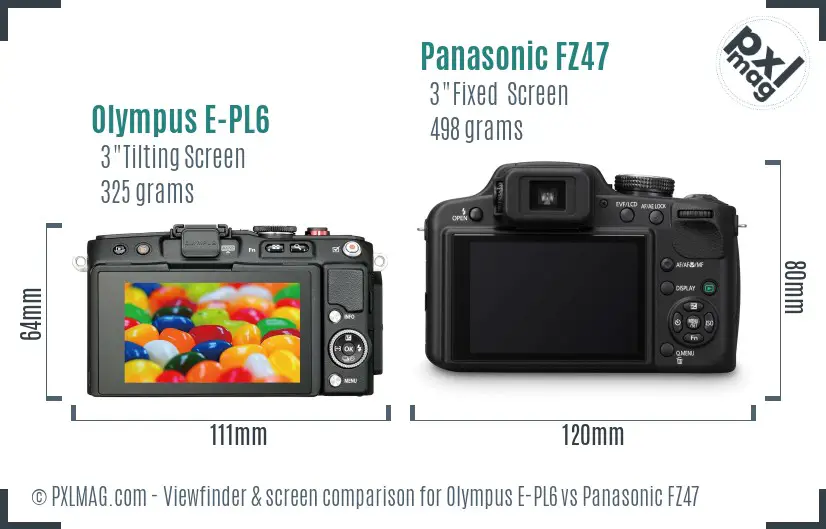 Olympus E-PL6 vs Panasonic FZ47 Screen and Viewfinder comparison