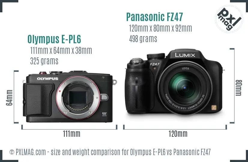 Olympus E-PL6 vs Panasonic FZ47 size comparison
