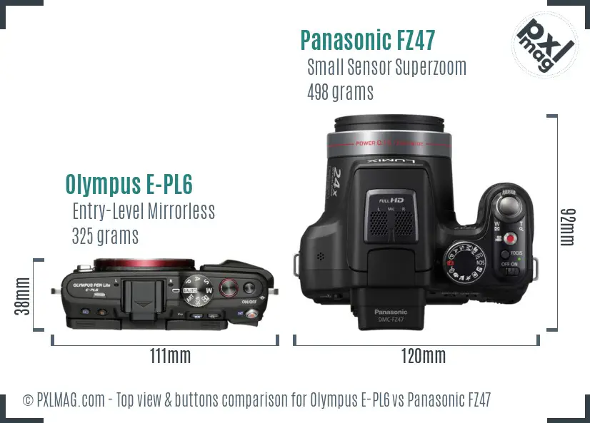 Olympus E-PL6 vs Panasonic FZ47 top view buttons comparison