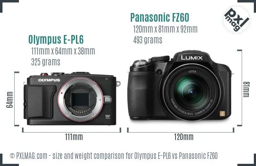 Olympus E-PL6 vs Panasonic FZ60 size comparison