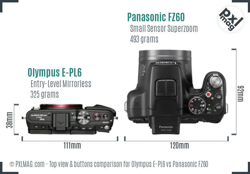 Olympus E-PL6 vs Panasonic FZ60 top view buttons comparison