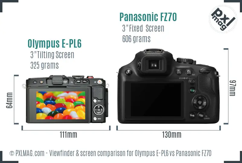 Olympus E-PL6 vs Panasonic FZ70 Screen and Viewfinder comparison