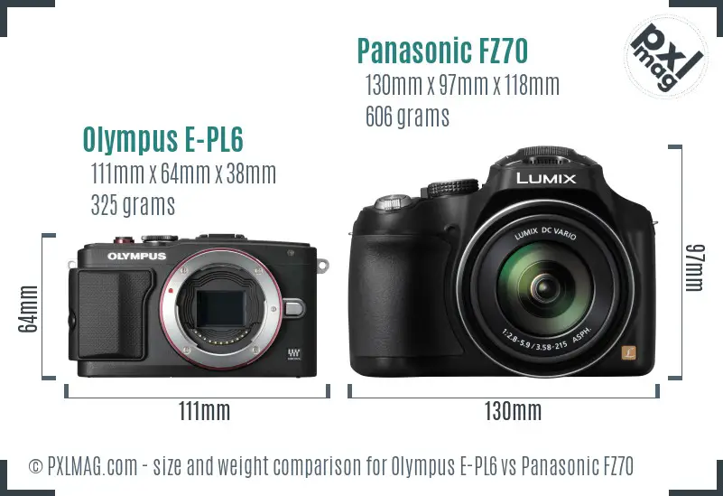 Olympus E-PL6 vs Panasonic FZ70 size comparison