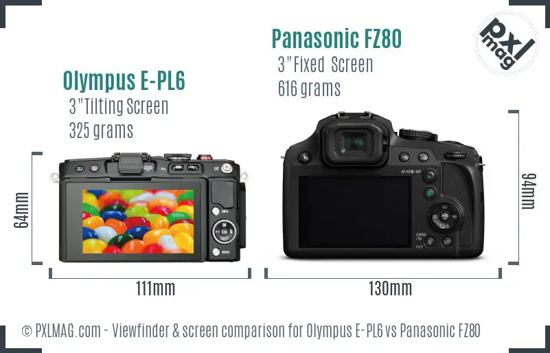 Olympus E-PL6 vs Panasonic FZ80 Screen and Viewfinder comparison
