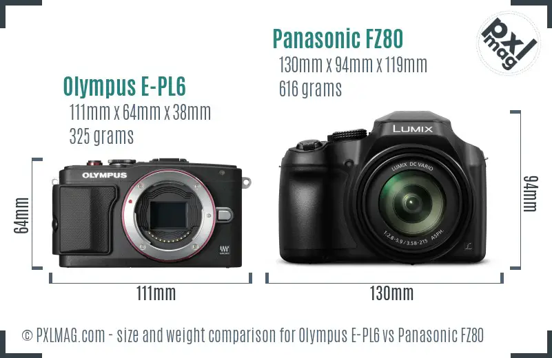 Olympus E-PL6 vs Panasonic FZ80 size comparison