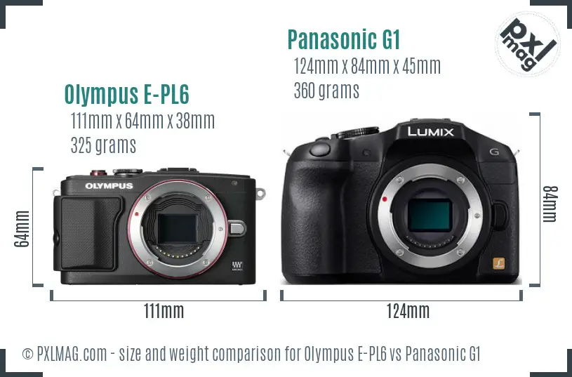 Olympus E-PL6 vs Panasonic G1 size comparison