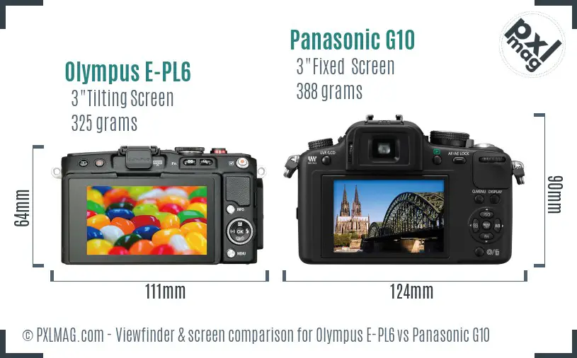 Olympus E-PL6 vs Panasonic G10 Screen and Viewfinder comparison