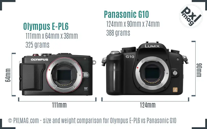 Olympus E-PL6 vs Panasonic G10 size comparison