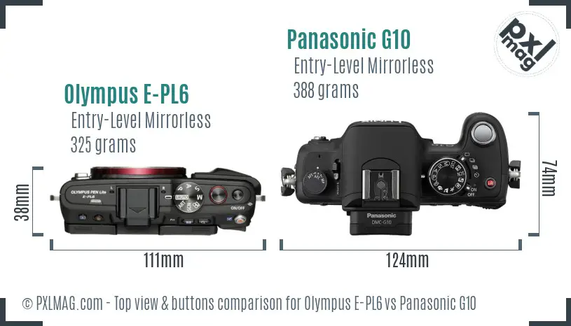 Olympus E-PL6 vs Panasonic G10 top view buttons comparison