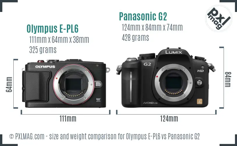 Olympus E-PL6 vs Panasonic G2 size comparison