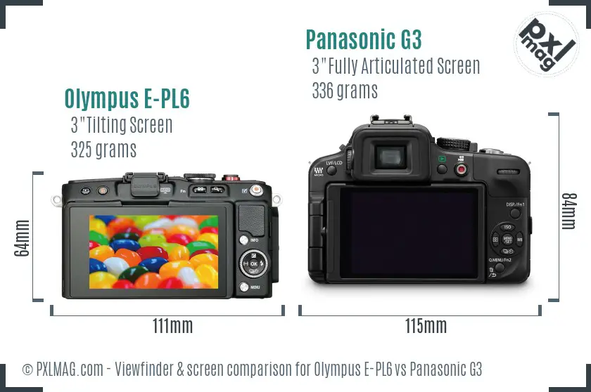 Olympus E-PL6 vs Panasonic G3 Screen and Viewfinder comparison
