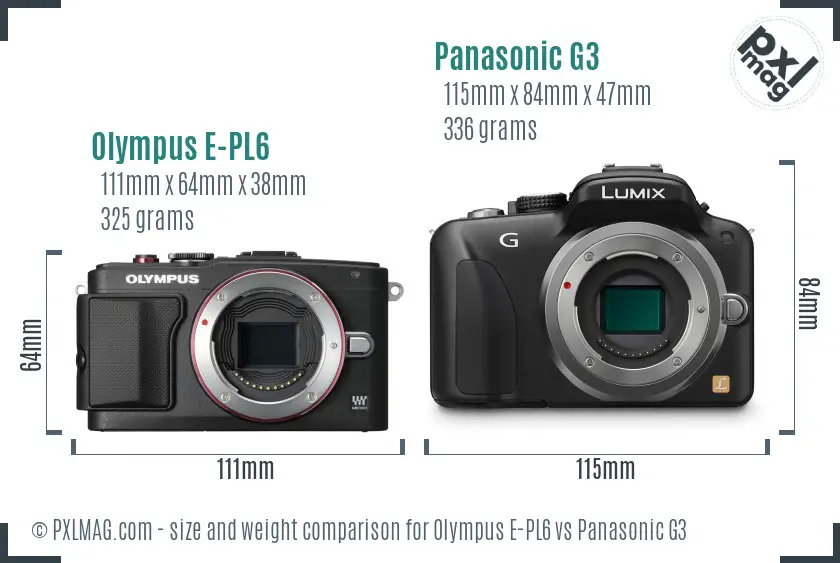 Olympus E-PL6 vs Panasonic G3 size comparison