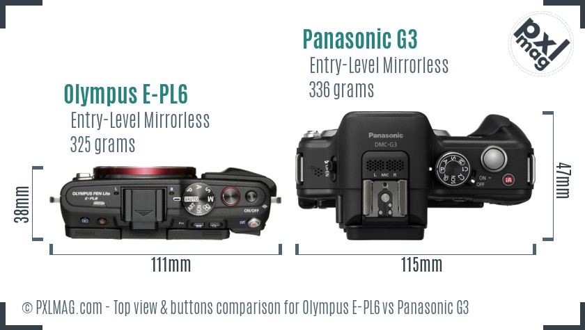 Olympus E-PL6 vs Panasonic G3 top view buttons comparison