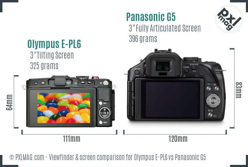 Olympus E-PL6 vs Panasonic G5 Screen and Viewfinder comparison