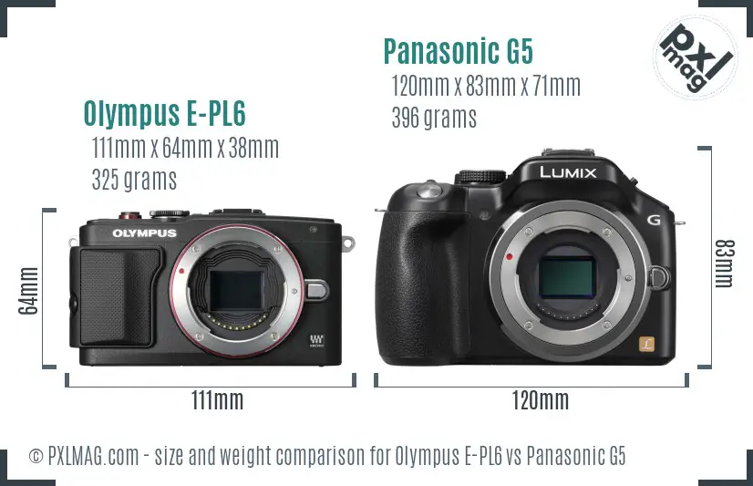 Olympus E-PL6 vs Panasonic G5 size comparison