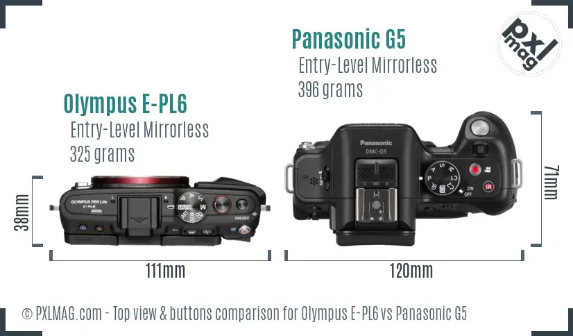 Olympus E-PL6 vs Panasonic G5 top view buttons comparison