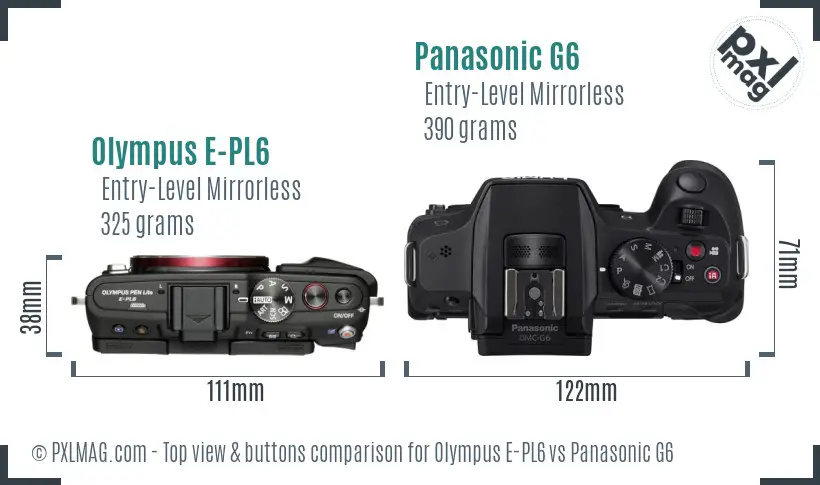 Olympus E-PL6 vs Panasonic G6 top view buttons comparison