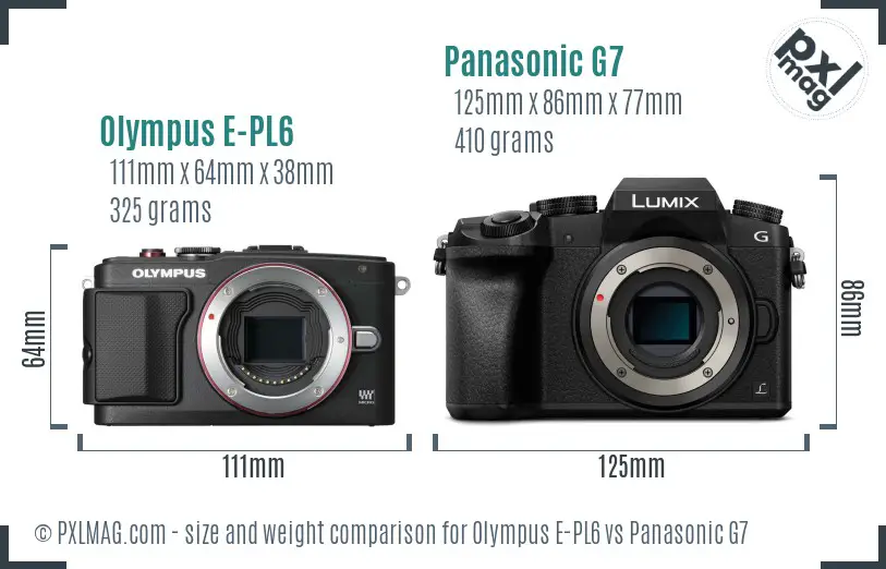 Olympus E-PL6 vs Panasonic G7 size comparison