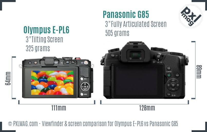 Olympus E-PL6 vs Panasonic G85 Screen and Viewfinder comparison