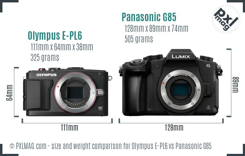 Olympus E-PL6 vs Panasonic G85 size comparison