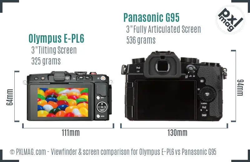 Olympus E-PL6 vs Panasonic G95 Screen and Viewfinder comparison
