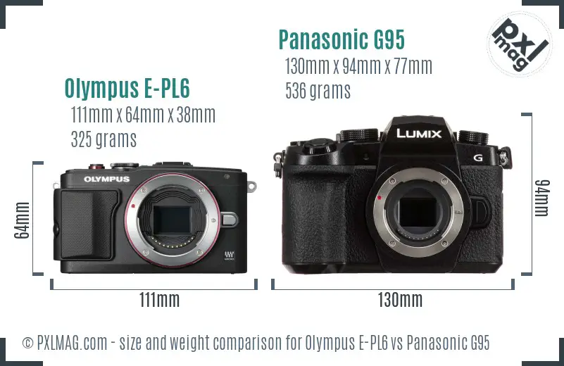 Olympus E-PL6 vs Panasonic G95 size comparison