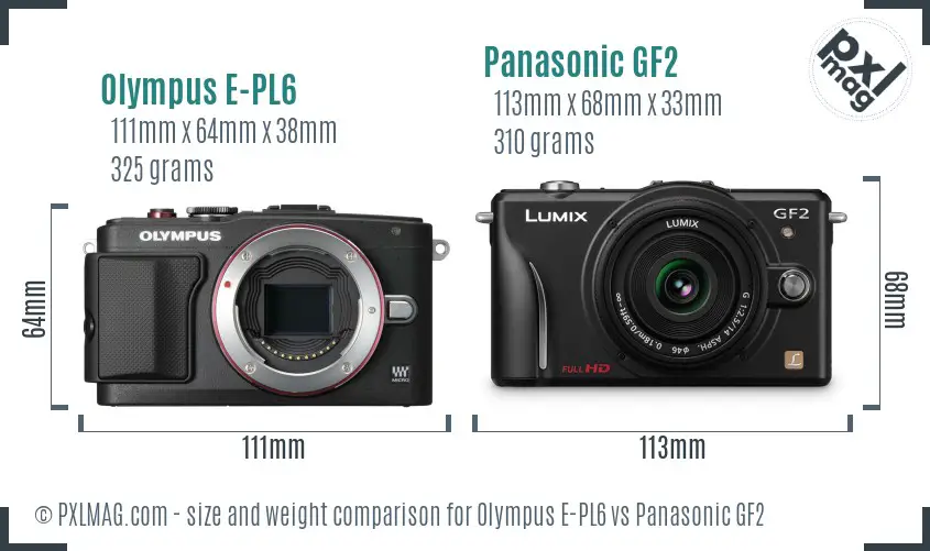 Olympus E-PL6 vs Panasonic GF2 size comparison