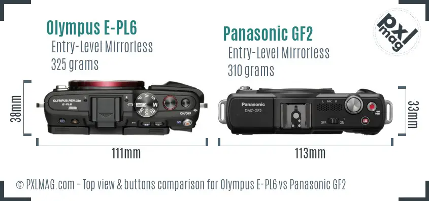 Olympus E-PL6 vs Panasonic GF2 top view buttons comparison