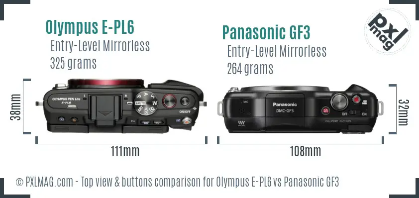 Olympus E-PL6 vs Panasonic GF3 top view buttons comparison