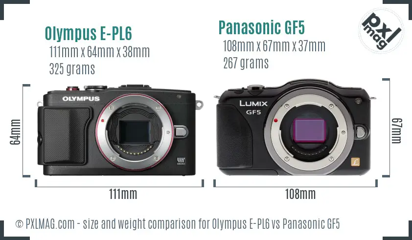Olympus E-PL6 vs Panasonic GF5 size comparison
