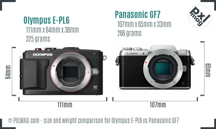 Olympus E-PL6 vs Panasonic GF7 size comparison