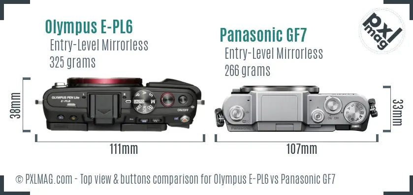 Olympus E-PL6 vs Panasonic GF7 top view buttons comparison