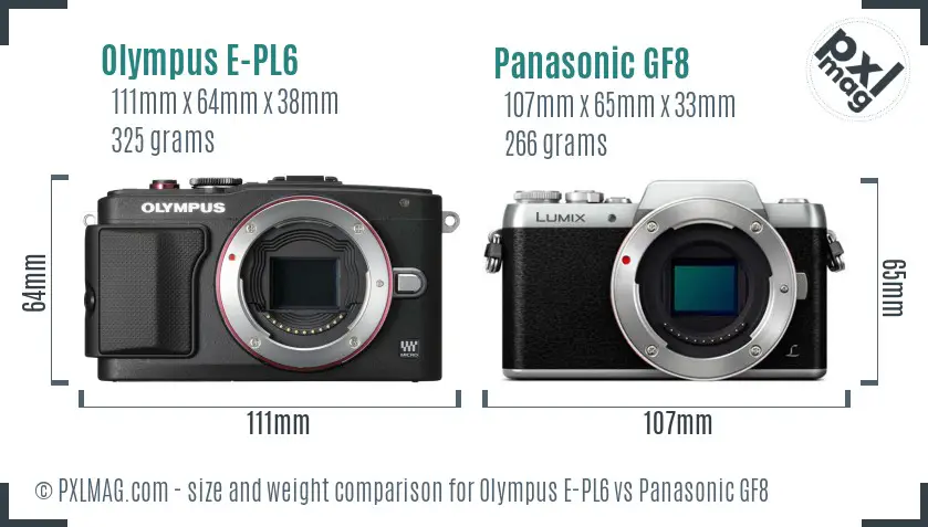 Olympus E-PL6 vs Panasonic GF8 size comparison