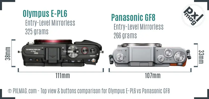 Olympus E-PL6 vs Panasonic GF8 top view buttons comparison