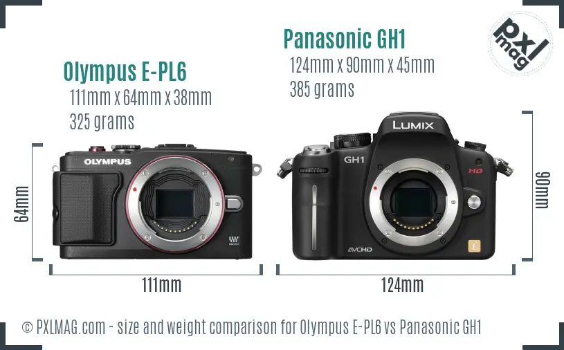 Olympus E-PL6 vs Panasonic GH1 size comparison