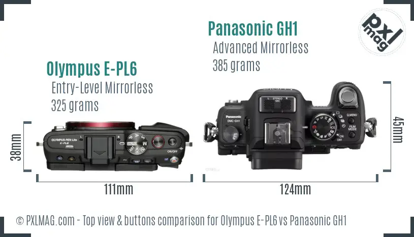 Olympus E-PL6 vs Panasonic GH1 top view buttons comparison