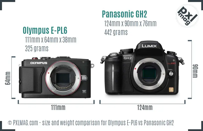 Olympus E-PL6 vs Panasonic GH2 size comparison