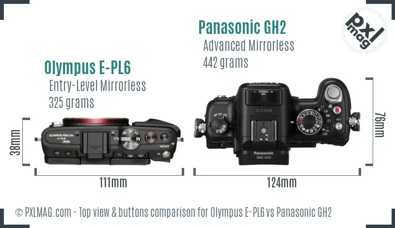 Olympus E-PL6 vs Panasonic GH2 top view buttons comparison