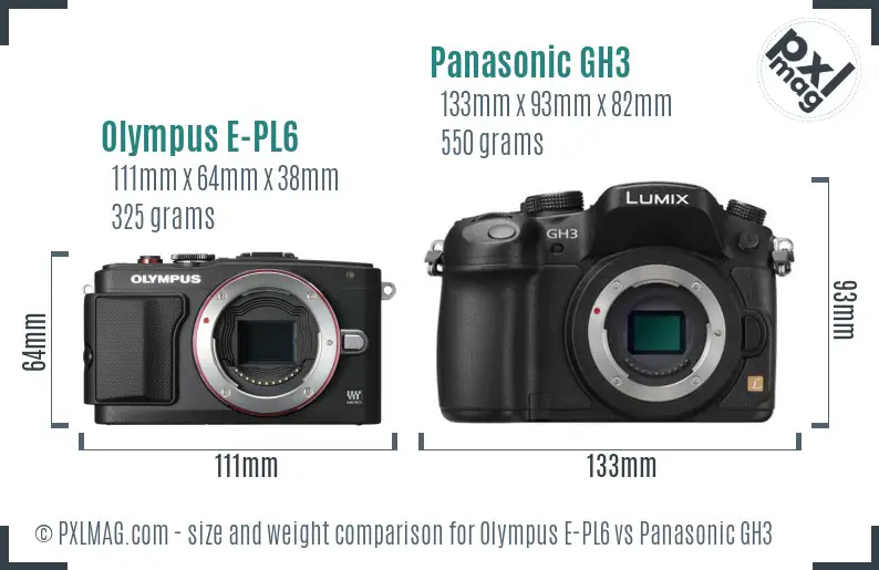 Olympus E-PL6 vs Panasonic GH3 size comparison